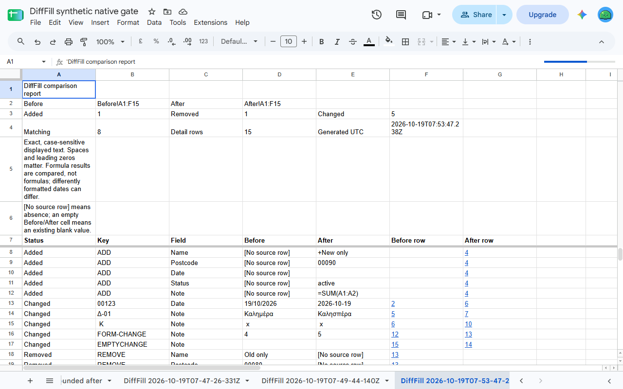 DiffFill: Compare Two Tabs for Google Sheets™ screenshot
