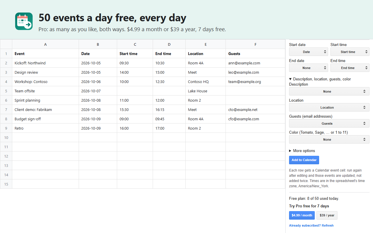 EventFill: Create & Import Calendar Events screenshot