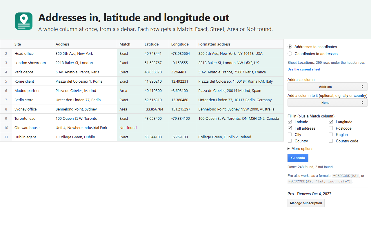 GeoFill: Geocode Address to Lat Long Coordinates screenshot