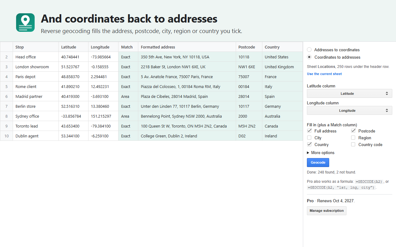 GeoFill: Geocode Address to Lat Long Coordinates screenshot