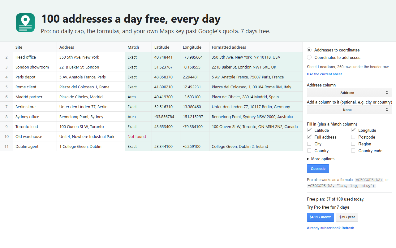 GeoFill: Geocode Address to Lat Long Coordinates screenshot