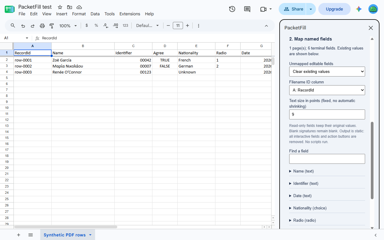 PacketFill: Fill PDF Forms for Google Sheets™ screenshot