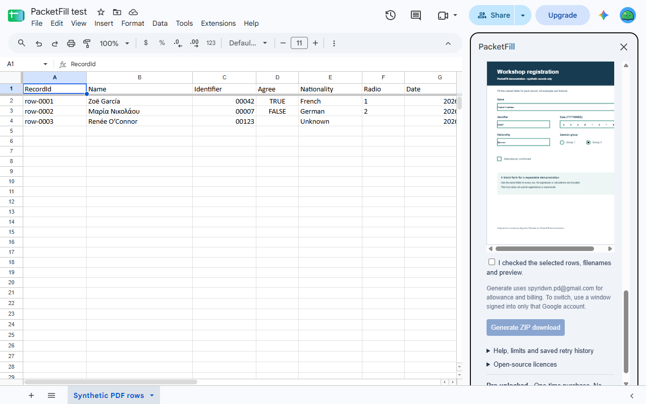 PacketFill: Fill PDF Forms for Google Sheets™ screenshot