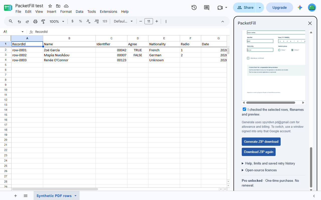 PacketFill: Fill PDF Forms for Google Sheets™ screenshot
