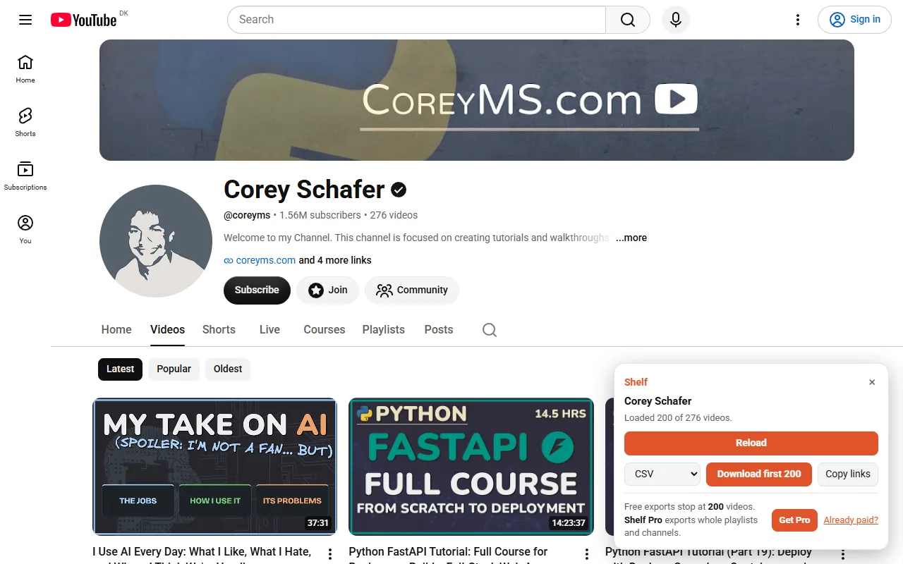Shelf: Playlist & Channel Exporter for YouTube screenshot