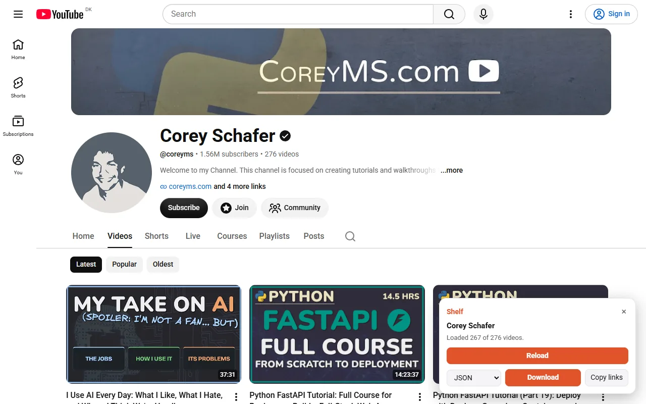 Shelf: Playlist & Channel Exporter for YouTube screenshot