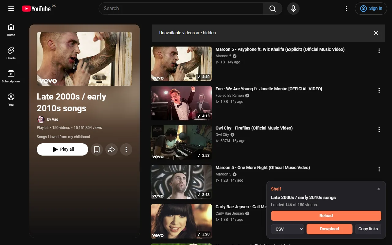 Shelf: Playlist & Channel Exporter for YouTube screenshot
