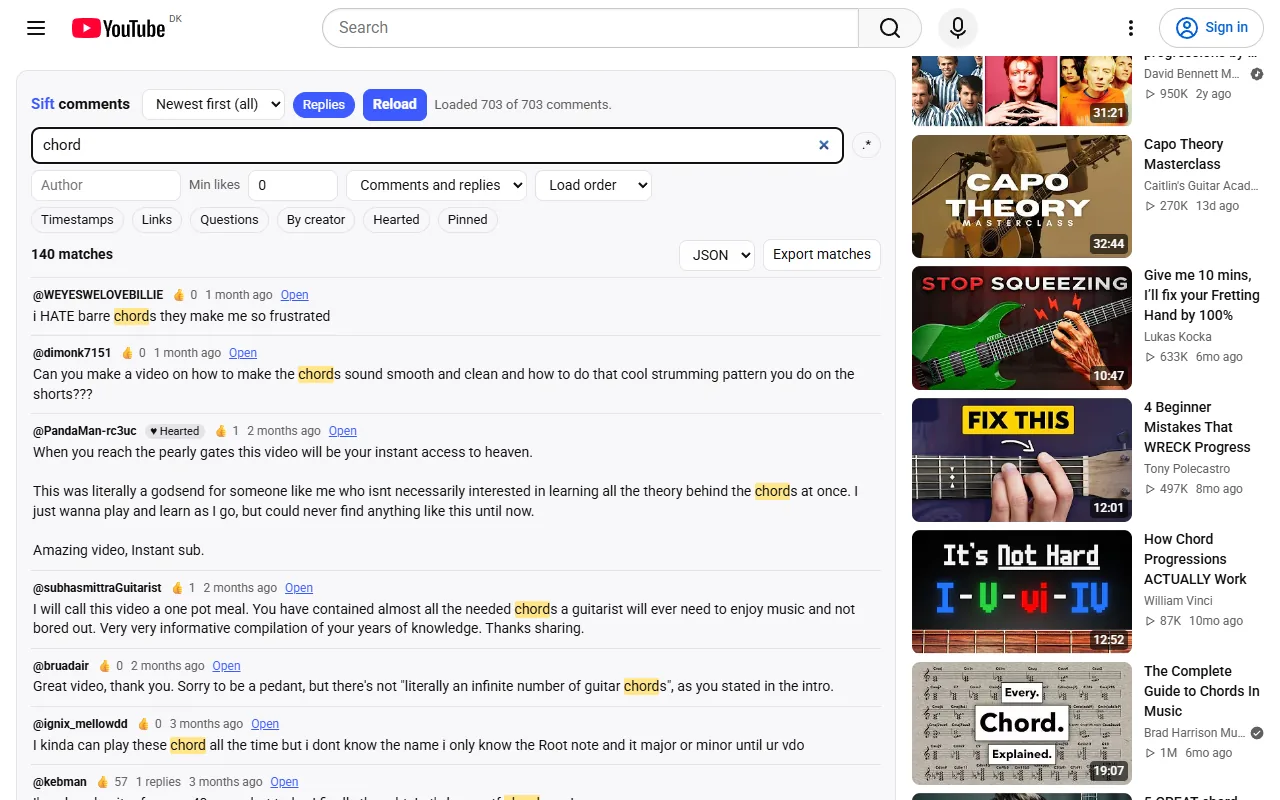 Sift: YouTube Comment Search, Finder & Exporter screenshot