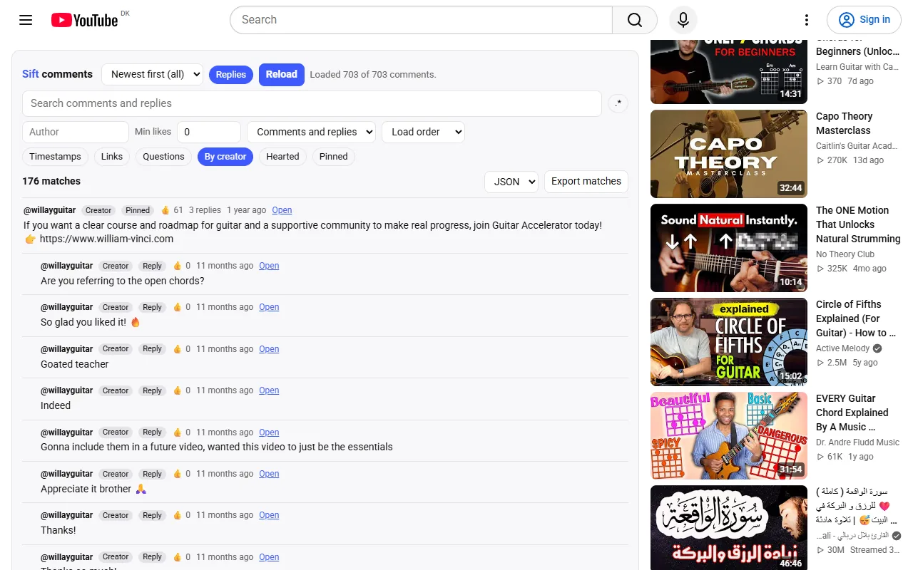 Sift: YouTube Comment Search, Finder & Exporter screenshot