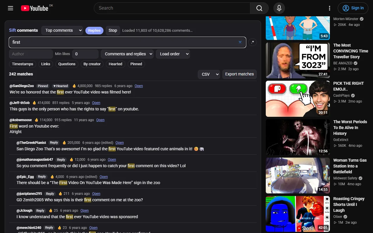 Sift: YouTube Comment Search, Finder & Exporter screenshot