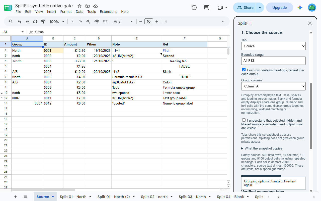 SplitFill: Split by Column for Google Sheets™ screenshot