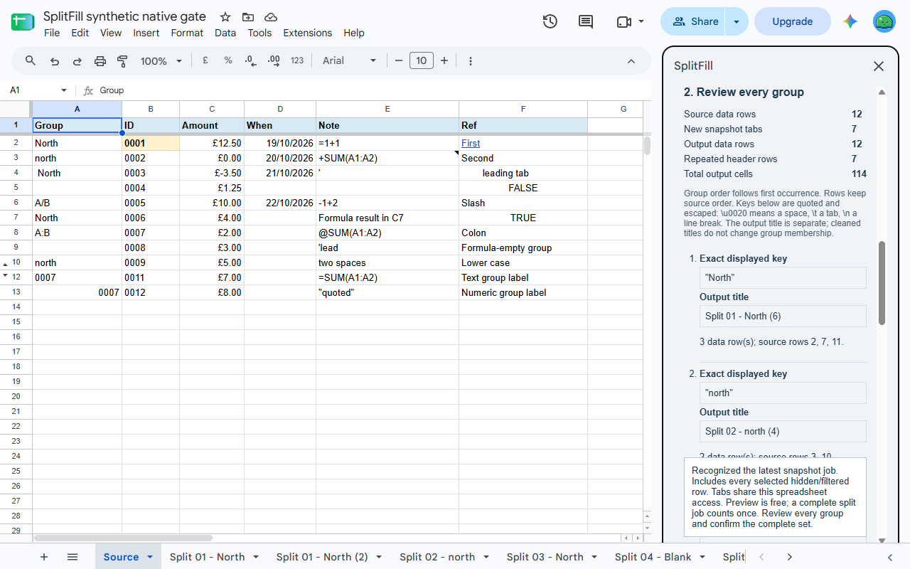 SplitFill: Split by Column for Google Sheets™ screenshot