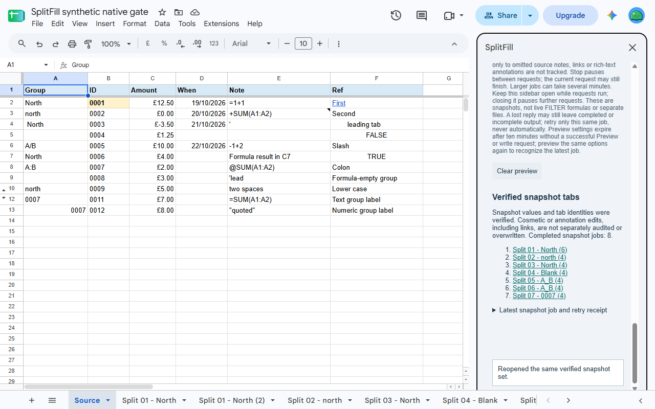 SplitFill: Split by Column for Google Sheets™ screenshot